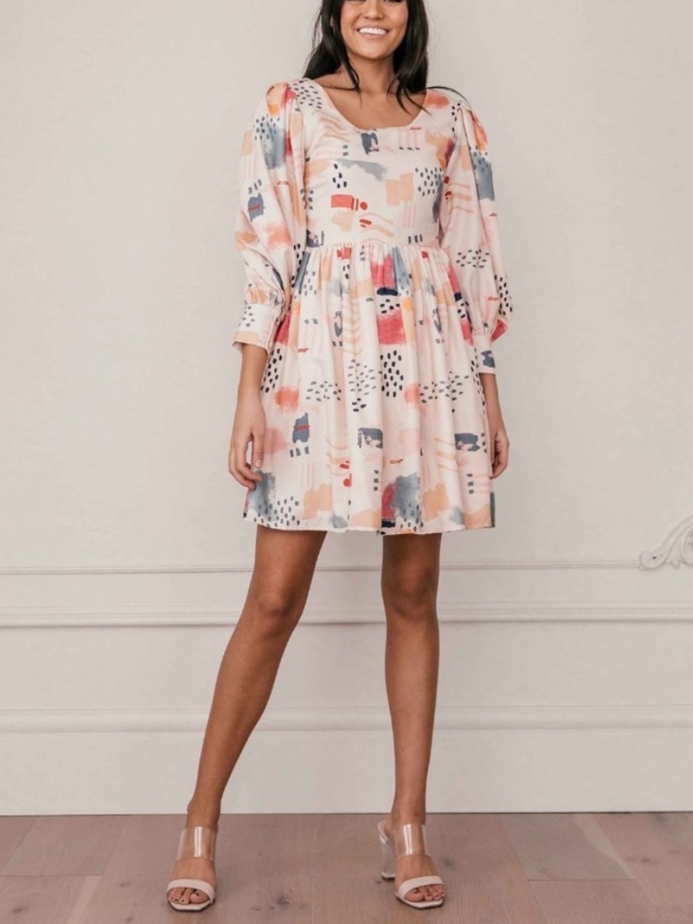 JessaKae Serene Adobe Abstract Brushstroke Long Sleeve Dress NWT Size XS